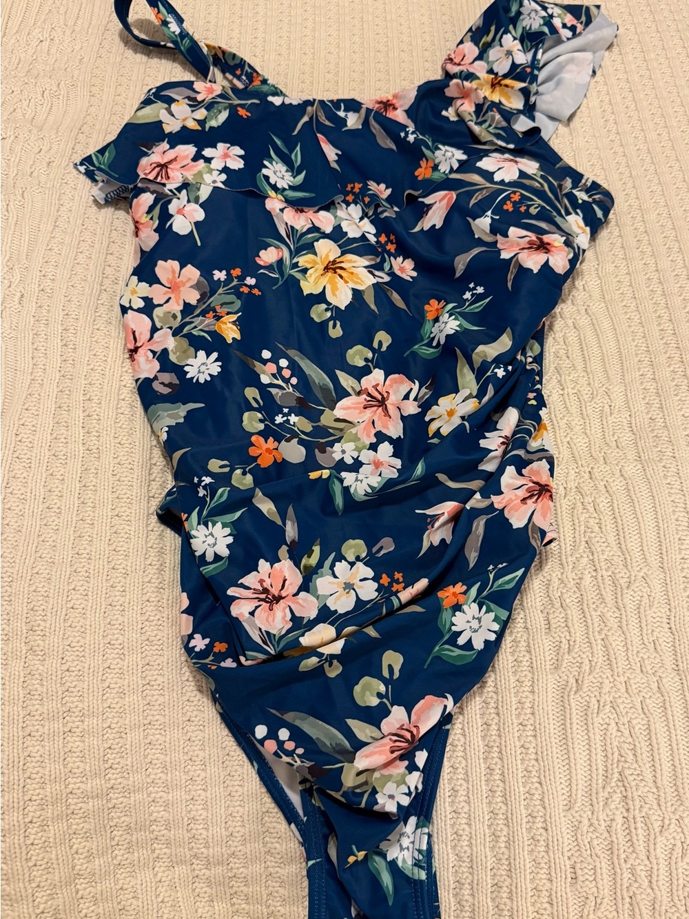 Navy Floral One-Shoulder Women's One-Piece Swimsuit
